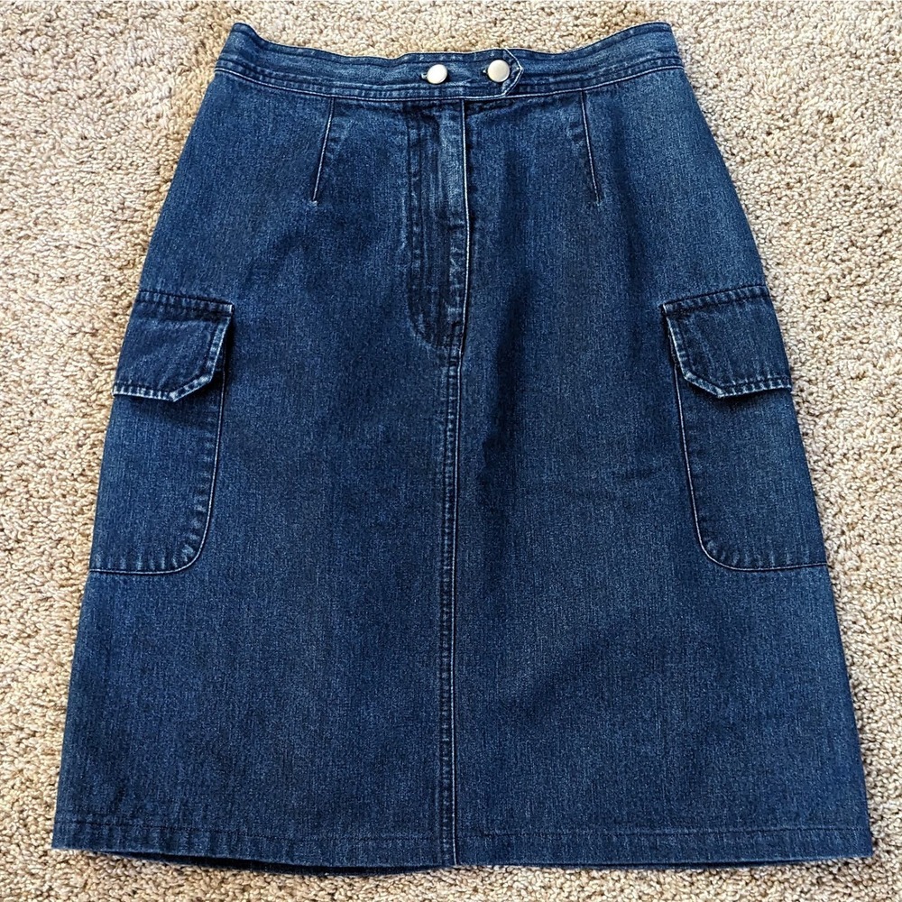 90s VTG 100% Cotton Denim Cargo Pocket High Rise Mini Skirt